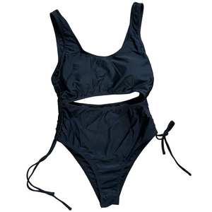 NWOT Women's Sexy Black Print High-Waisted Swim Suit Adjustable Fit Size Large